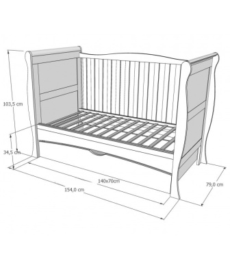 Postieľka 140/70 cm Margit - siva - 3v1 so šuplíkom