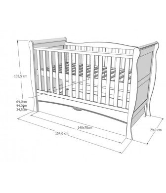 Postýlka 140/70 cm Margit - bílá - 3v1