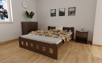 Postel Nika 120 x 200 cm ořech masiv borovice zvýšená + rošt