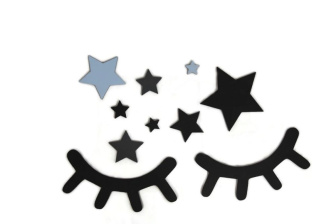 Drevená dekorácia na stenu / hviezdičky a spiace očká - modrá