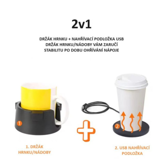 Držiak a ohrievač nápojov s USB Ama - čierna