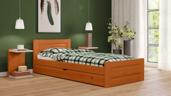 Postel Naďa 120/200 cm - olše + šuplík - masiv smrk 3,5 cm