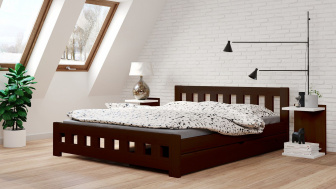 Postel Mirek 140/200 cm - ořech + šuplík - masiv smrk 3,5 cm