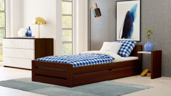 Postel Marek 80/200 cm - ořech + šuplík - masiv smrk 3,5 cm