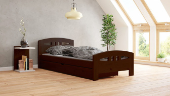 Postel Diana 80/200 cm - ořech + šuplík - masiv smrk 3,5 cm