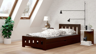 Postel Mirek 80/200 cm - ořech + šuplík - masiv smrk 3,5 cm