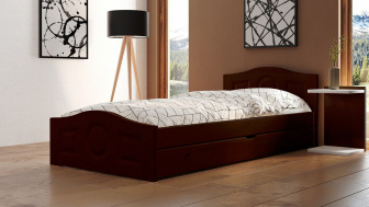 Postel Comfort 90/200 cm - ořech + šuplík - masiv smrk 3,5 cm