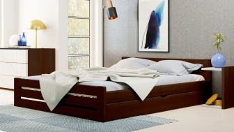 Postel Marek 140/200 cm - ořech + šuplík - masiv smrk 3,5 cm