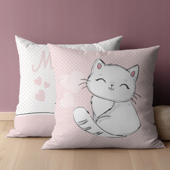 Dětský potah na polštář 40x40 cm / Kočička růžová