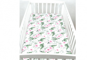 Prostěradlo bavlněné s gumkou 120/60 cm - květy