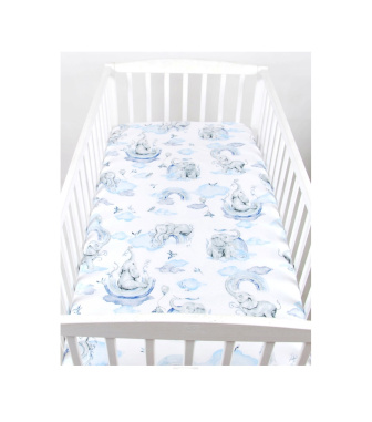 Prostěradlo bavlněné s gumkou 120/60 cm - slůně modrá