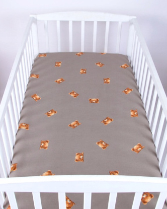 Prostěradlo bavlněné s gumkou 120/60 cm - medvídci kuk hnědí