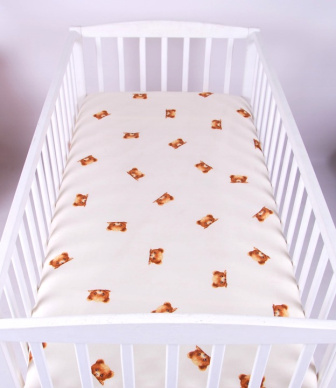 Prostěradlo bavlněné s gumkou 120/60 cm - medvídci kuk béžoví