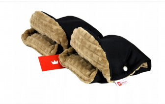 Rukavice na madla kočárků - minky černo - béžové