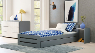 Postel Marek 120/200 cm - šedá + šuplík - masiv smrk 3,5 cm