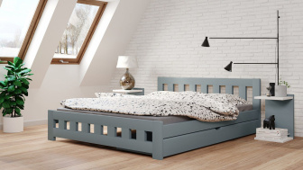 Postel Mirek 180/200 cm - šedá + šuplík - masiv smrk 3,5 cm