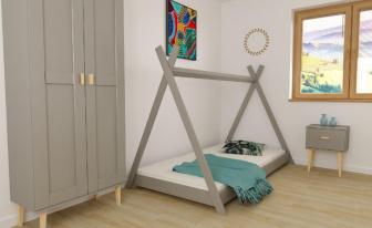 Postel teepee 180/80 cm - ŠEDÁ  + rošt ZDARMA