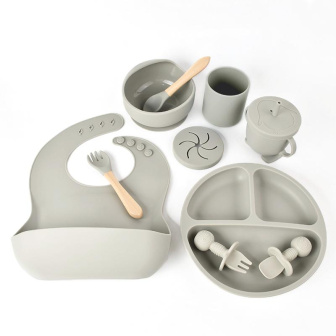 Silikonová jídelní sada pro děti 10 ks - šedá