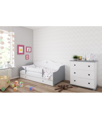 Postel Zina 160/80 cm - šedá/ bílá + matrace + šuplík