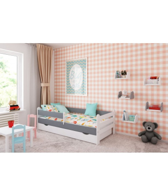 Postel Ronda 180/80 cm - bílá/ šedá + matrace + šuplík