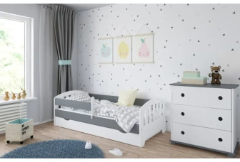 Postel Kvido 180/80 cm - bílá/ šedá + matrace  + šuplík
