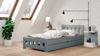 Postel Mirek 90/200 cm - šedá + šuplík - masiv smrk 3,5 cm
