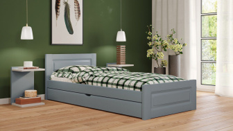 Postel Naďa 120/200 cm - šedá + šuplík - masiv smrk 3,5 cm