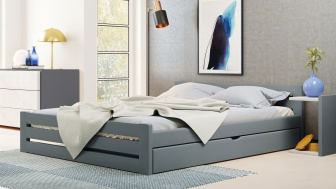 Postel Marek 160/200 cm - šedá + šuplík - masiv smrk 3,5 cm