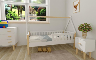 Postel z masivu Pavlík 80/180 + rošt ZDARMA - bílá + přírodní