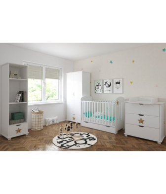 Postýlka 120/60 cm Star se šuplíkem - bílá - 2v1