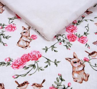 Velvet bavlněná deka 100 x 75 cm - zajíček a růže