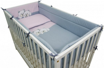 Luxusní vyšívaná sada 3-dílná - dva medvídci šedo-růžová