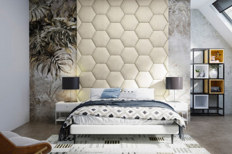 Čalúnený nástenný panel plot Hexagon 40 x 34,5 x 3 cm krémová