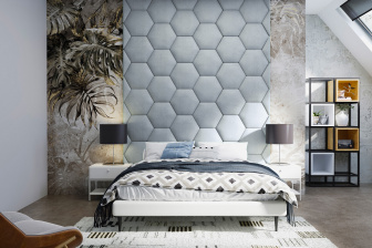 Čalúnený nástenný panel plot Hexagon 40 x 34,5 x 3 cm šedozelená