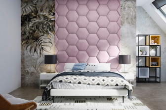 Čalouněný nástěnný panel Hexagon 40 x 34,5 x 3 cm levandulová