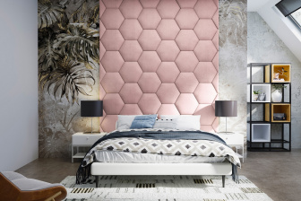 Čalouněný nástěnný panel Hexagon 50 x 43,5 x 5 cm světle růžová