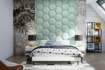 Čalouněný nástěnný panel Hexagon 40 x 34,5 x 5 cm mátová