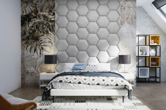 Čalúnený nástenný panel plot Hexagon 40 x 34,5 x 5 cm popolavá