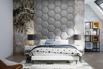 Čalouněný nástěnný panel Hexagon 40 x 34,5 x 5 cm šedá