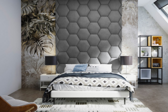 Čalouněný nástěnný panel Hexagon 30 x 26 x 3 cm tmavě šedá