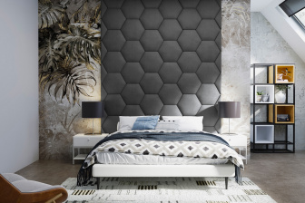 Čalouněný nástěnný panel Hexagon 50 x 43,5 x 5 cm grafitová