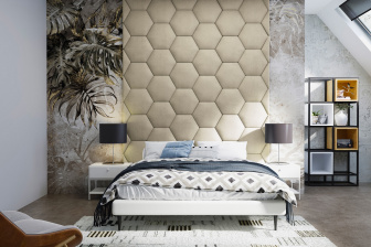 Čalúnený nástenný panel plot Hexagon 50 x 43,5 x 5 cm béžová