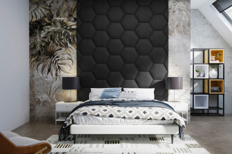 Čalouněný nástěnný panel Hexagon 30 x 26 x 5 cm černá