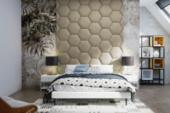 Čalouněný nástěnný panel Hexagon 40 x 34,5 x 5 cm tmavě béžová