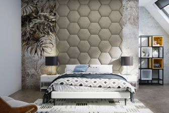 Čalouněný nástěnný panel Hexagon 40 x 34,5 x 5 cm šedobéžová