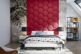 Čalouněný nástěnný panel Hexagon 30 x 26 x 5 cm rubínová