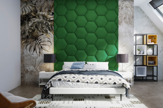 Čalúnený nástenný panel plot Hexagon 40 x 34,5 x 5 cm fľaškovo zelená