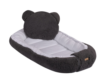 Hnízdo pro miminko s umělou vlnou vzor - bílá / šedá