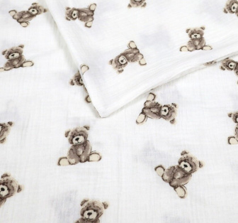 Polštářek + deka do kočárku mušelín - medvídci