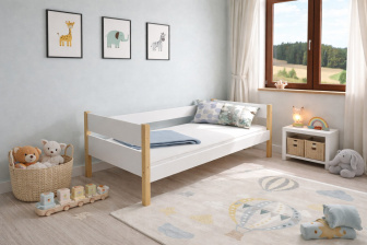 Dětská postel Tina - BÍLÁ / PŘÍRODNÍ 160 x 80 cm + rošt ZDARMA
